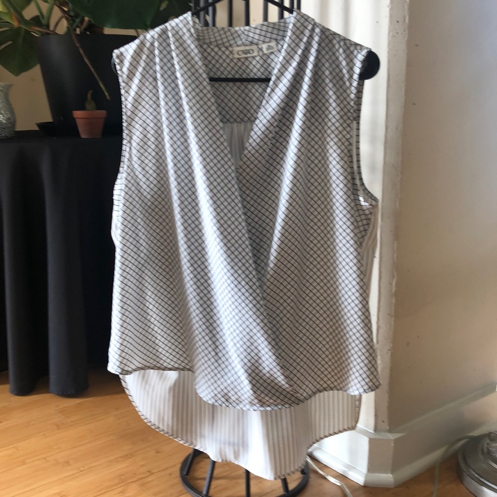 Striped white and navy blue blouse